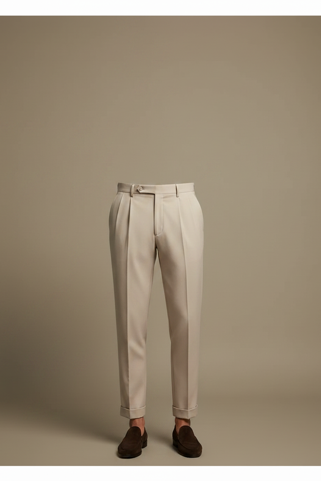 Pantalon À Pince Beige Plissé Fluide Élégant Homme - Gabardine - vue 3