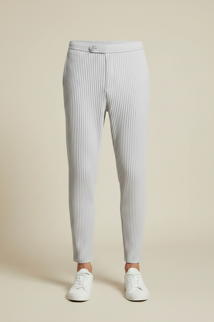 Pantalon À Pince Gris Plissé Fuselé Confortable Homme - Polyester - vue 3