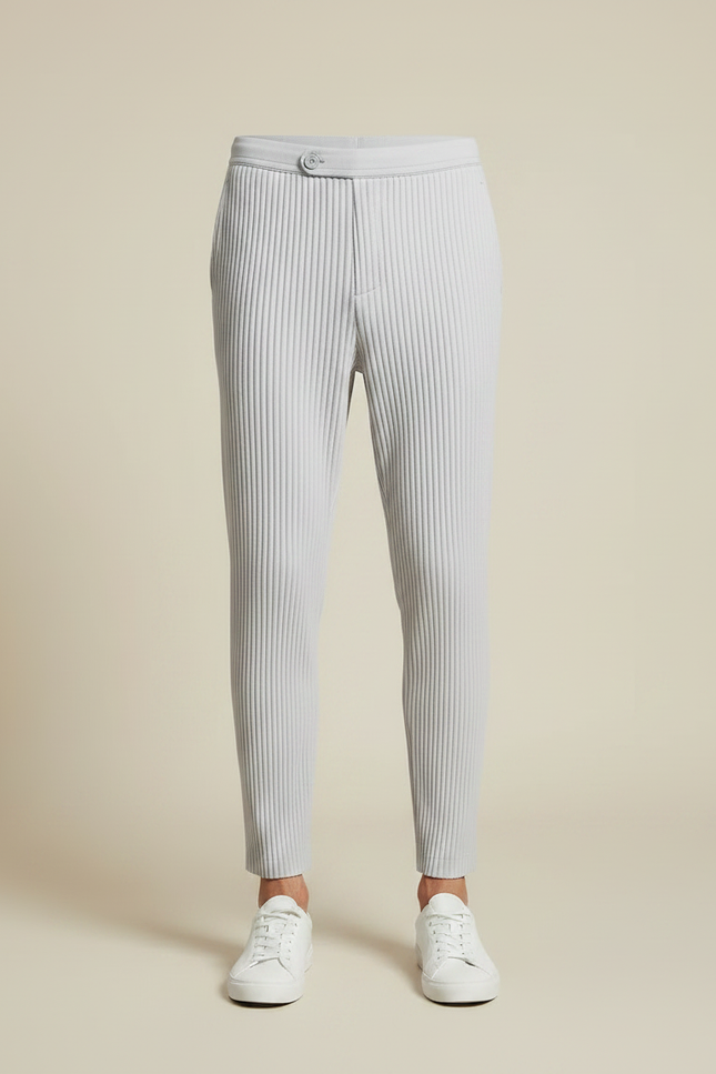 Pantalon À Pince Gris Plissé Fuselé Confortable Homme - Polyester - vue 3