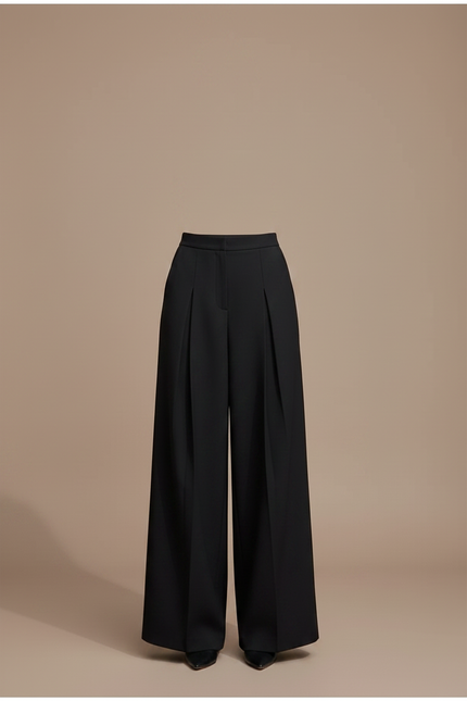 Pantalon À Pince Noir Ample Plissé Fluide Élégant - Polyester - vue 3
