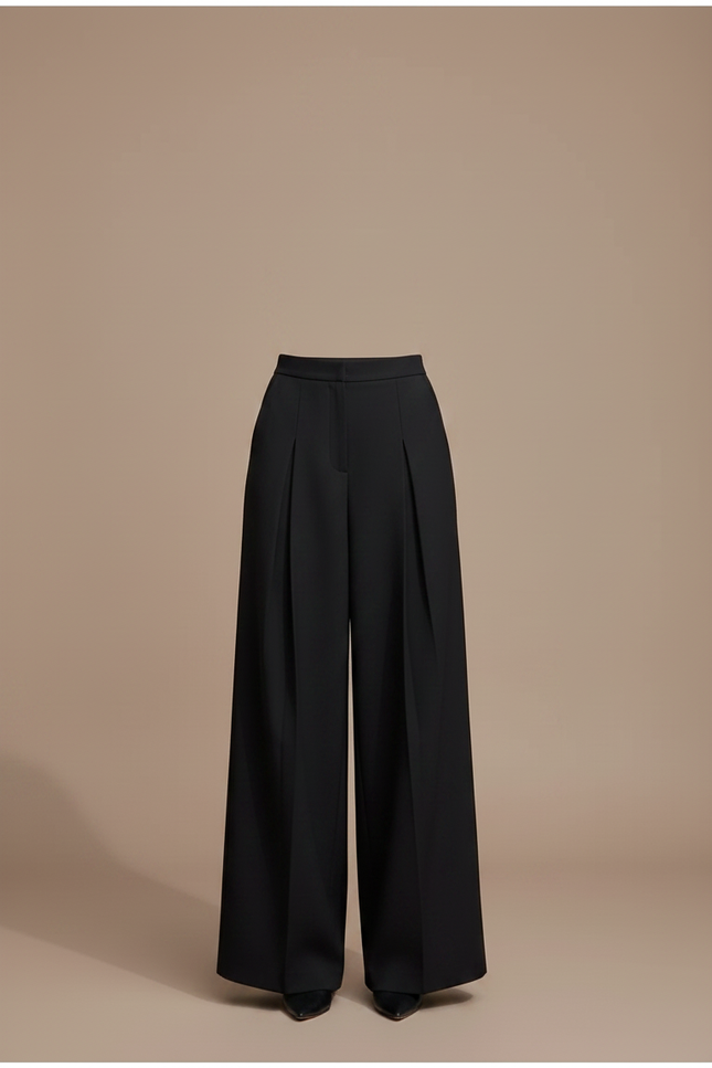 Pantalon À Pince Noir Ample Plissé Fluide Élégant - Polyester - vue 3