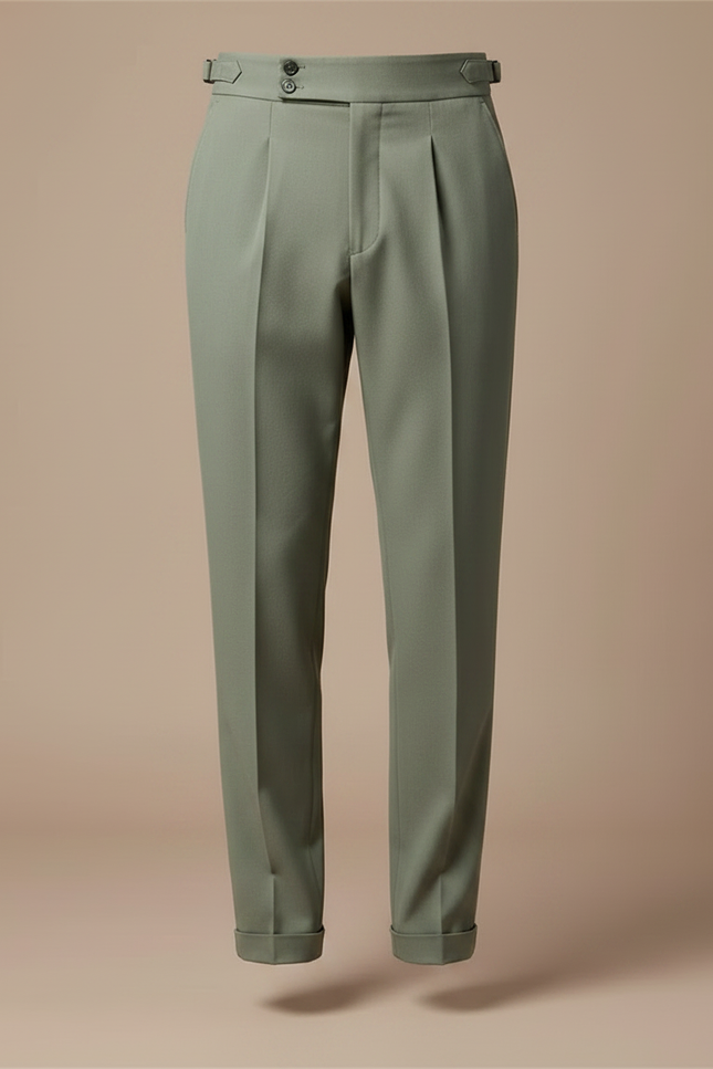 Pantalon À Pince Vert Olive Plissé Drapé Élégant Homme - Gabardine - vue 3