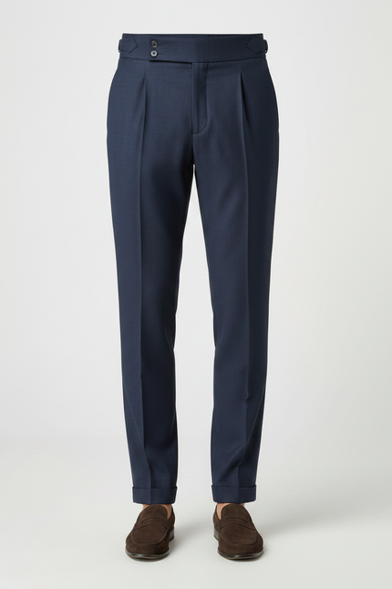 Pantalon À Pince Bleu Marine Plissé Élégant Ceinturé Homme - Laine - vue 3