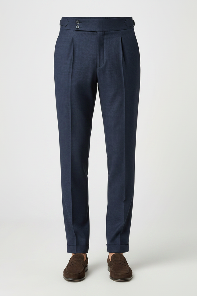 Pantalon À Pince Bleu Marine Plissé Élégant Ceinturé Homme - Laine - vue 3