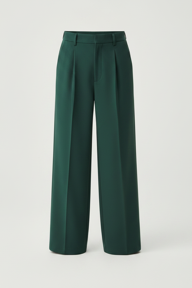 Pantalon À Pince Vert Foncé Ample Plissé Garçon Élégant - Gabardine - vue 3