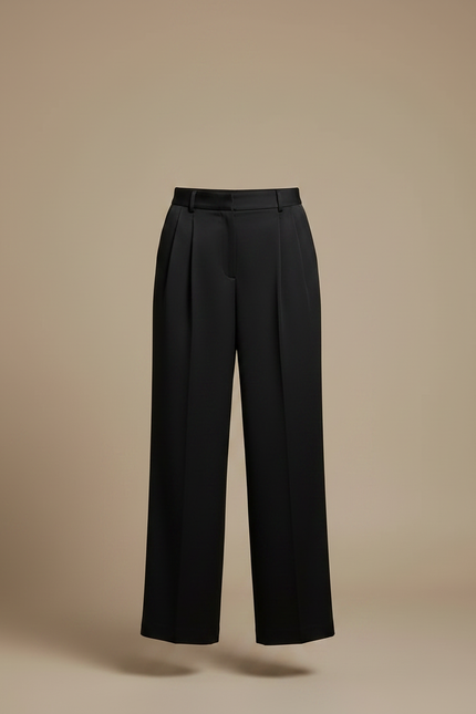 Pantalon À Pince Noir Fluide Plissé Élégant Femme - Satin - vue 3