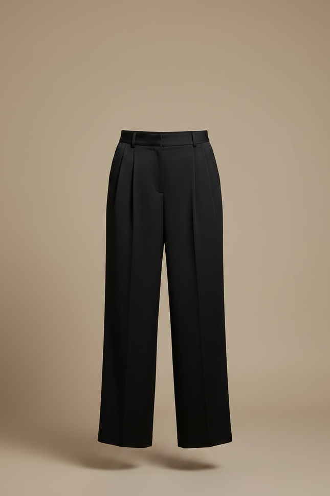 Pantalon À Pince Noir Fluide Plissé Élégant Femme - Satin - vue 3