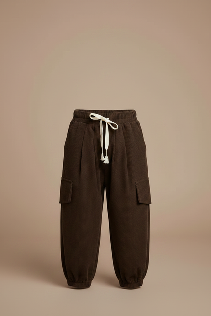 Pantalon À Pince Marron Côtelé Ample Enfant - Cordé - vue 3
