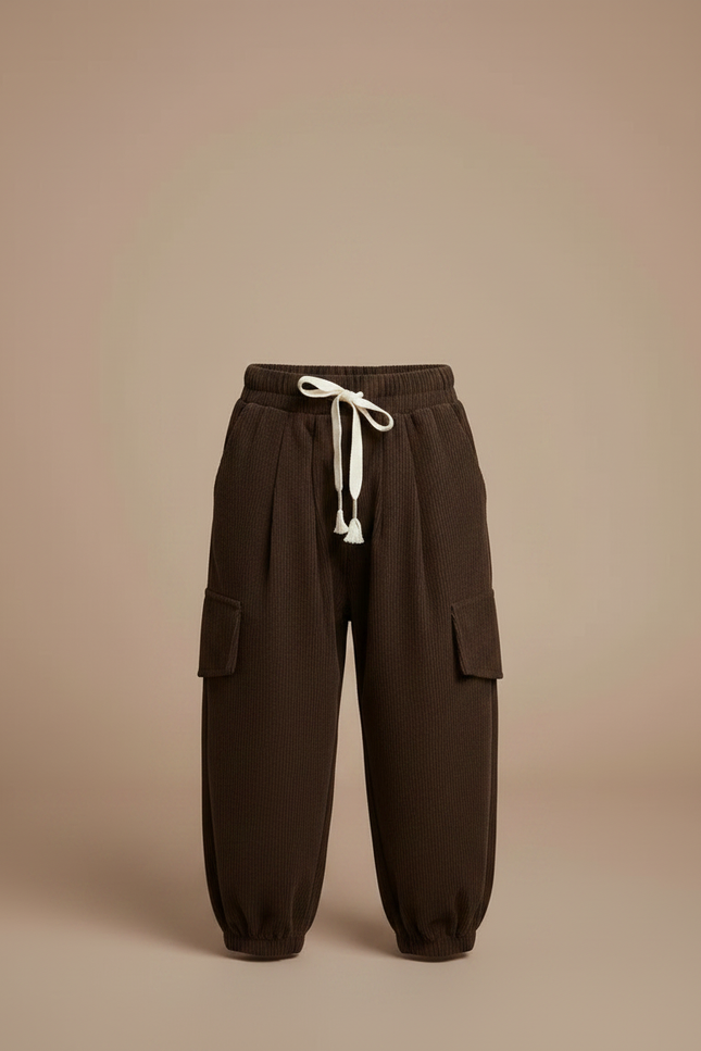 Pantalon À Pince Marron Côtelé Ample Enfant - Cordé - vue 3