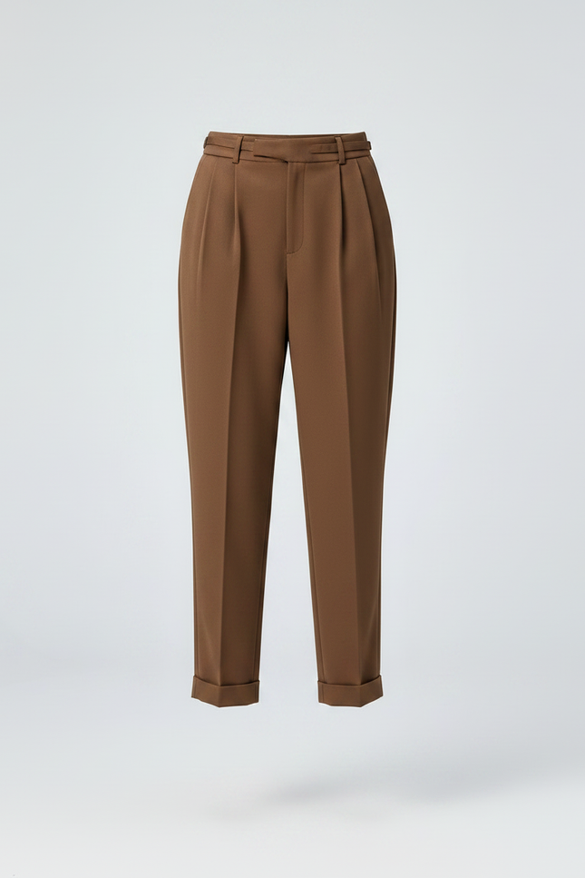 Pantalon À Pince Marron Taille Haute Élégant Décontracté Femme - Gabardine - vue 3
