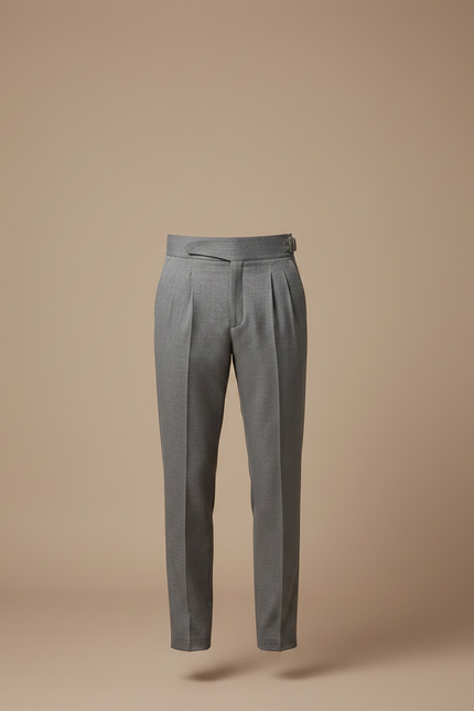 Pantalon À Pince Gris Plissé Ceinturé Élégant Homme - Laine - vue 3