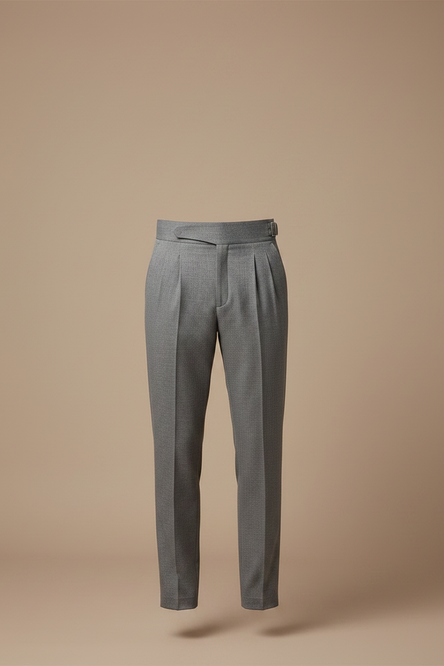 Pantalon À Pince Gris Plissé Ceinturé Élégant Homme - Laine - vue 3