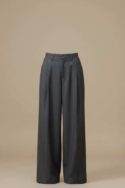 Pantalon À Pince Gris Ample Fluide Élégant Femme - Laine - vue 3