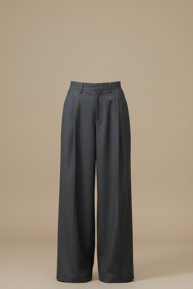 Pantalon À Pince Gris Ample Fluide Élégant Femme - Laine - vue 3