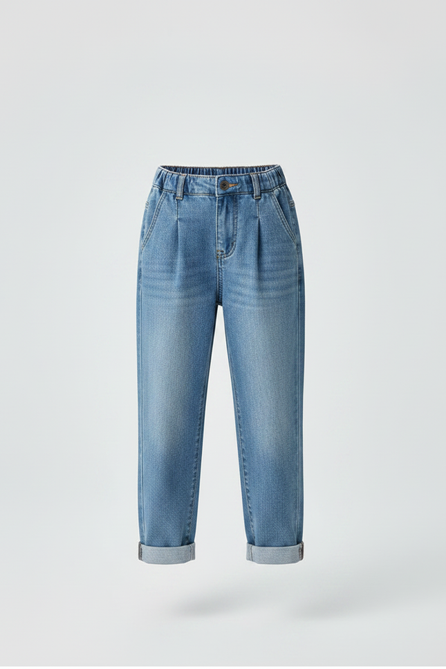 Pantalon À Pince Denim Bleu Ample Enfant Décontracté - Jean - vue 3