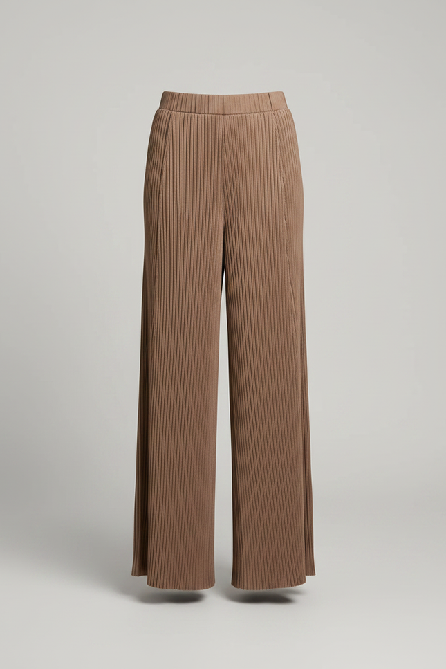 Pantalon À Pince Plissé Marron Ample Fluide Décontracté - Maille - vue 3