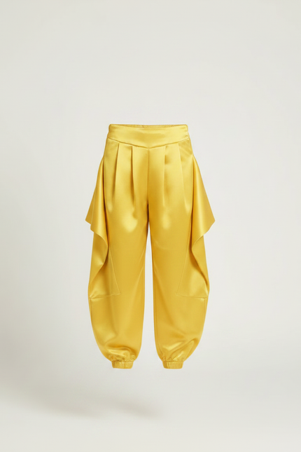 Pantalon À Pince Jaune Satiné Plissé Enfant Harem - vue 3
