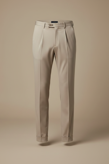 Pantalon À Pince Beige Clair Plissé Slim Homme Élégant - Gabardine - vue 3