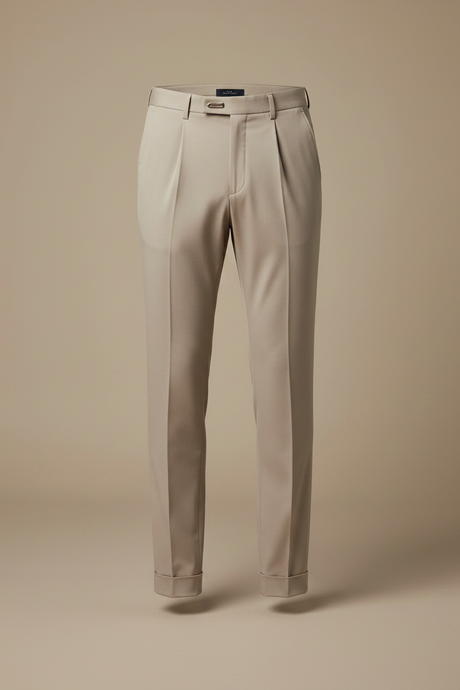 Pantalon À Pince Beige Clair Plissé Slim Homme Élégant - Gabardine - vue 3