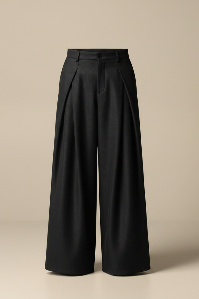 Pantalon Large À Pince Homme - Noir Laine - vue 3