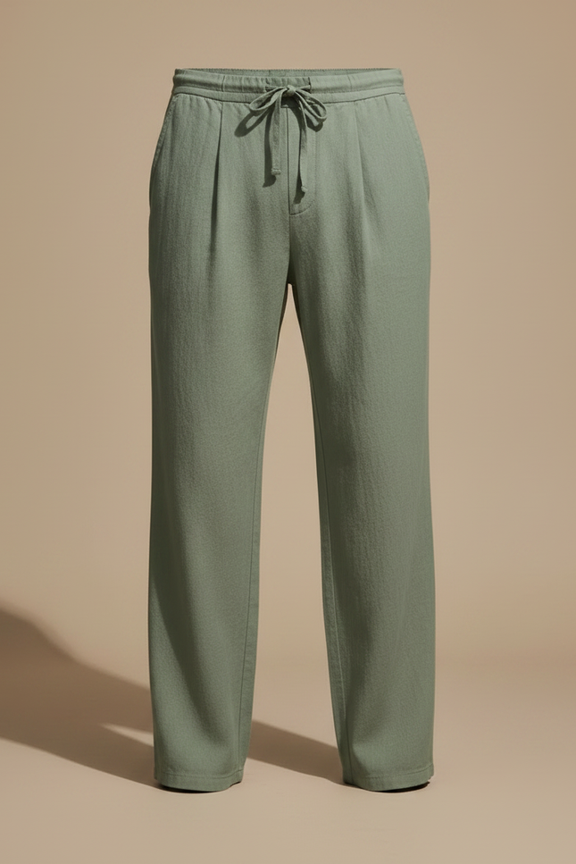 Pantalon À Pince Vert Kaki Lin Ample Décontracté - vue 3