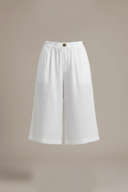 Pantalon À Pince Blanc Lin Ample Court Décontracté - vue 3