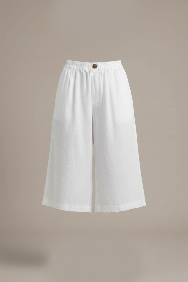 Pantalon À Pince Blanc Lin Ample Court Décontracté - vue 3