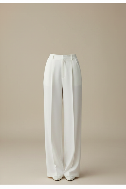 Pantalon À Pince Blanc Plissé Ample Taille Haute Femme - Polyester - vue 3