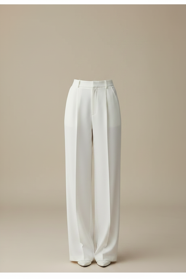 Pantalon À Pince Blanc Plissé Ample Taille Haute Femme - Polyester - vue 3
