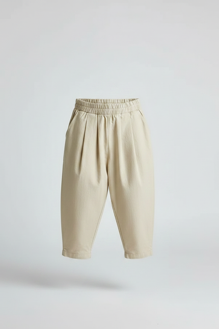 Pantalon À Pince Beige Ample Plissé Décontracté Enfant - Coton - vue 3