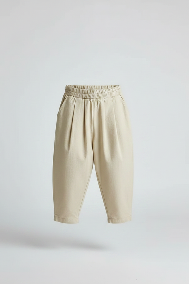 Pantalon À Pince Beige Ample Plissé Décontracté Enfant - Coton - vue 3