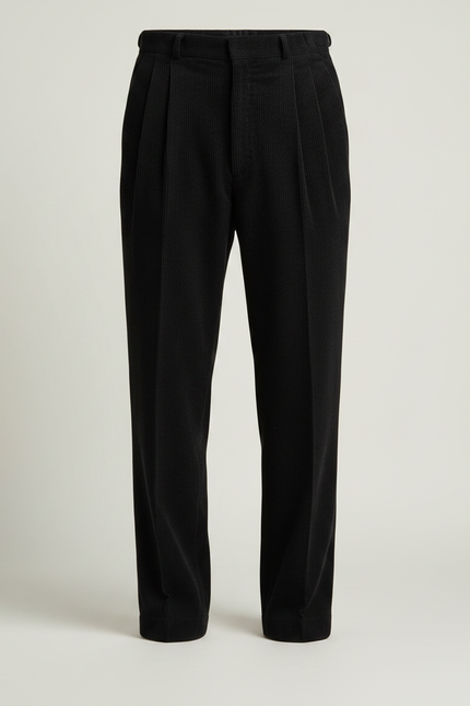 Pantalon À Pince Noir Côtelé Plissé Droit Formel Homme - Cordé - vue 3