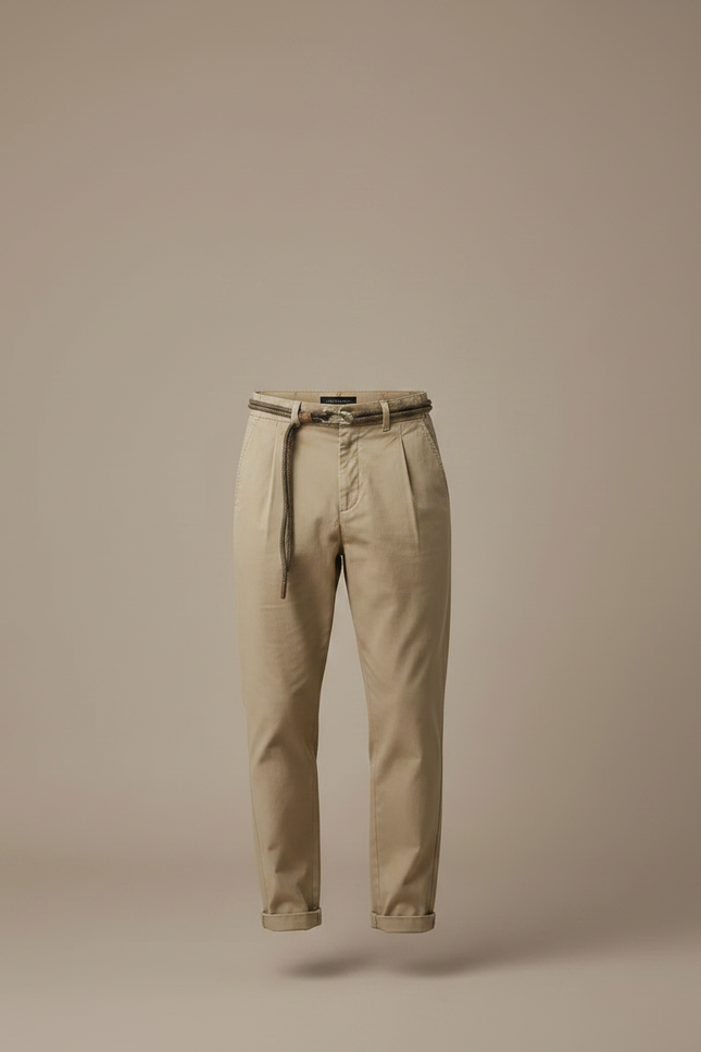 Pantalon À Pince Beige Coton Décontracté Homme Moderne - vue 3