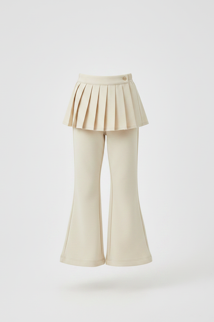 Pantalon À Pince Écru Plissé Évasé Enfant Élégant - Beige Gabardine - vue 3