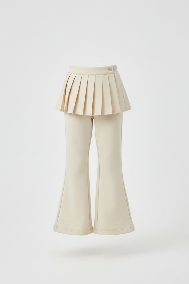 Pantalon À Pince Écru Plissé Évasé Enfant Élégant - Beige Gabardine - vue 3