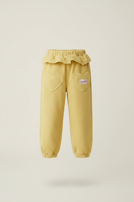 Pantalon À Pince Jaune Côtelé Cœurs Volants Enfant - Cordé - vue 3