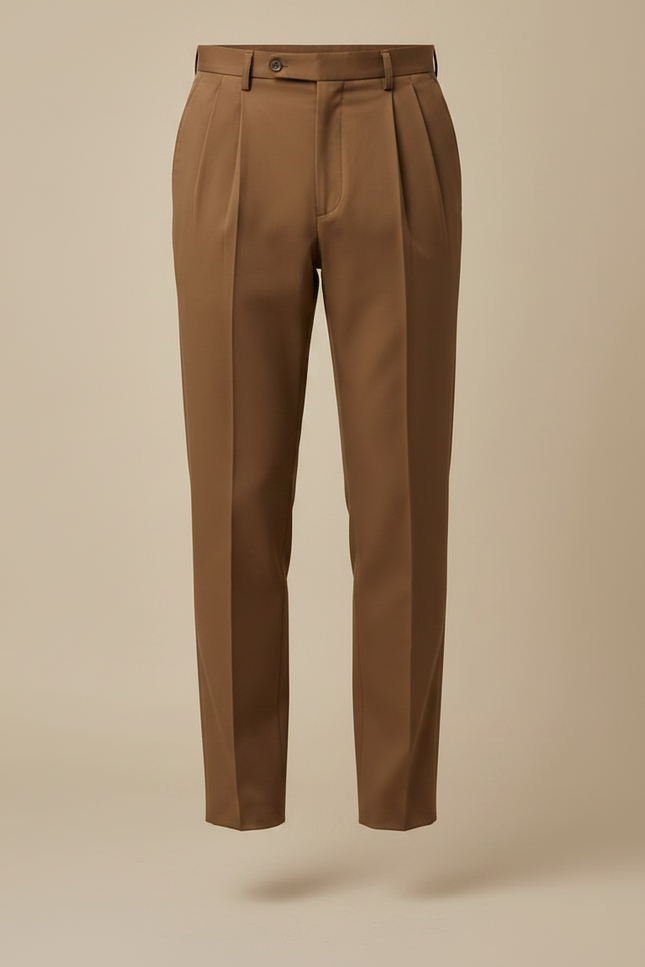 Pantalon À Pince Marron Droit Plissé Fluide Homme - Gabardine - vue 3