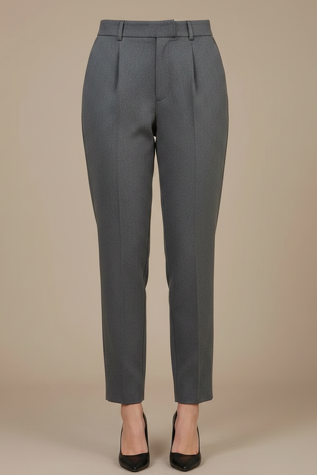 Pantalon À Pince Gris Élégant Taille Haute Slim - Laine - vue 3
