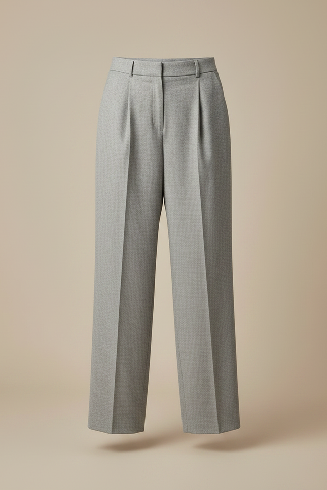 Pantalon À Pince Gris Plissé Ample Décontracté Femmes - Laine - vue 3