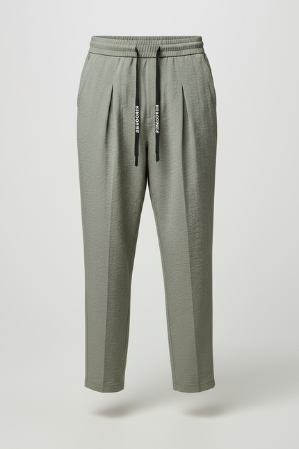 Pantalon À Pince Kaki Plissé Décontracté Homme Fluide - Viscose - vue 3
