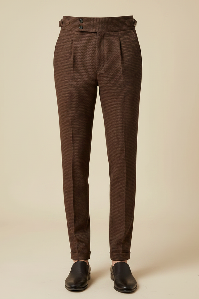 Pantalon À Pince Marron Tissé Slim Élégant Homme - Laine - vue 3