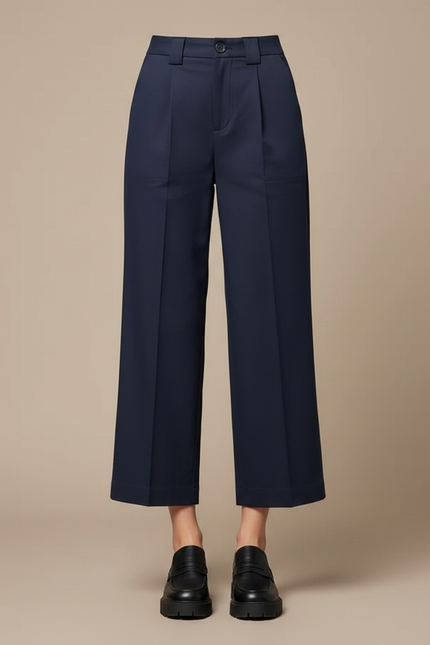 Pantalon À Pince Bleu Marine Ample Plissé Décontracté Femme - Gabardine - vue 3