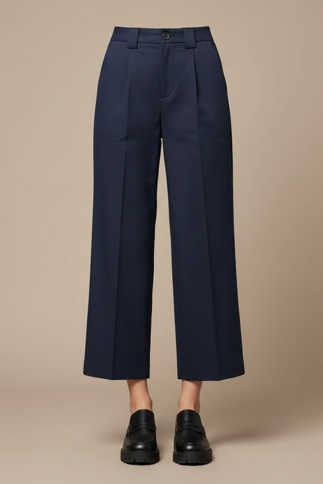 Pantalon À Pince Bleu Marine Ample Plissé Décontracté Femme - Gabardine - vue 3