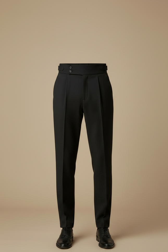 Pantalon À Pince Noir Plissé Élégant Slim Homme - Laine - vue 3