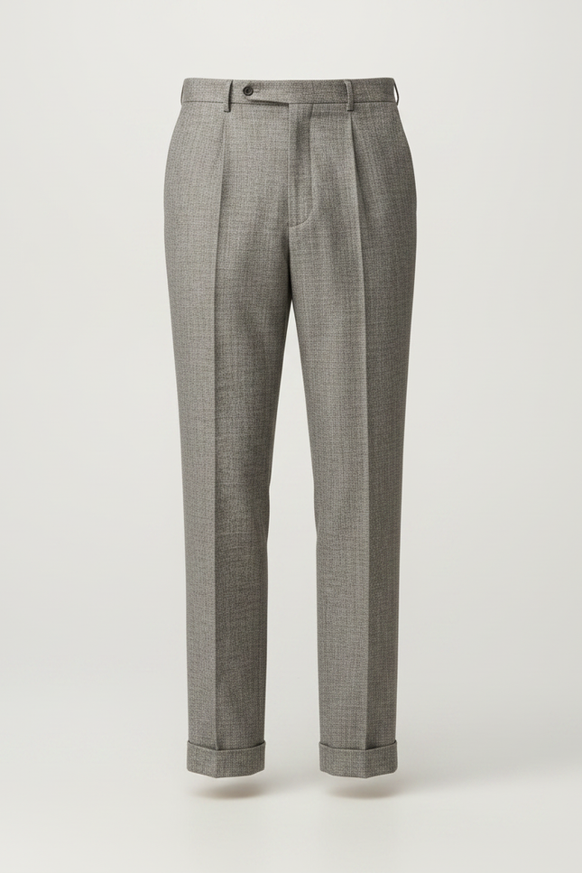 Pantalon À Pince Gris Plissé Droit Homme Élégant - Laine - vue 3