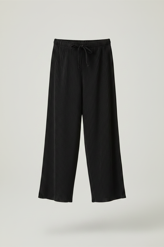 Pantalon À Pince Noir Plissé Ample Décontracté Fluide - Maille - vue 3
