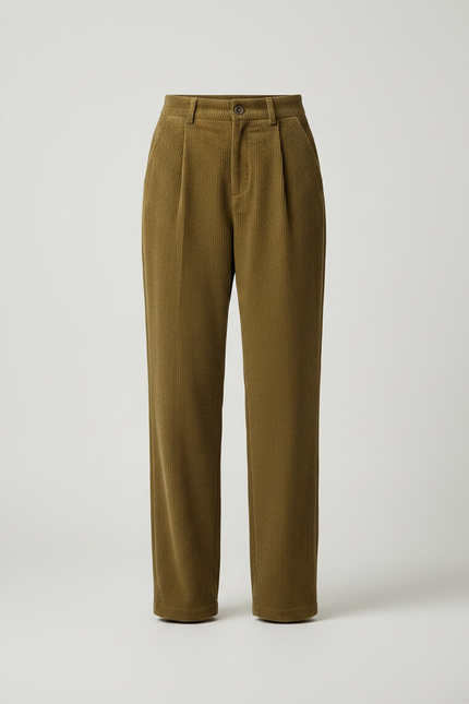 Pantalon À Pince Côtelé Marron Décontracté Ample Vintage - Kaki Cordé - vue 3