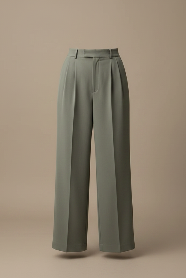 Pantalon À Pince Vert Sauge Ample Décontracté Fluide Femme - Polyester - vue 3
