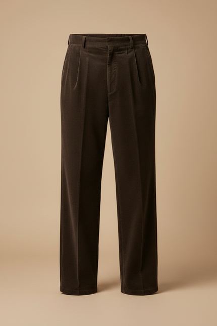 Pantalon À Pince Marron Côtelé Ample Plissé Homme - Cordé - vue 3