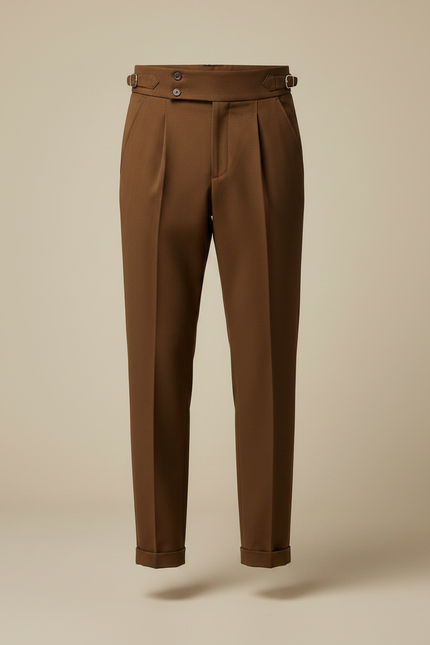 Pantalon À Pince Marron Plissé Taille Haute Élégant Homme - Gabardine - vue 3